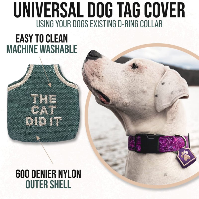 Woofhoof Dog Tag Silencer, Green The Cat Did It - Quiet Noisy Pet Tags - Fits Up to Four Pet IDs - Dog Tag Cover Protects Metal Pet IDs, Made of Durable Nylon, Universal Fit, Machine Washable - Image 3